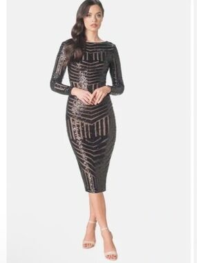 Dress The Population Emery Black Sequin Dress Large NEW